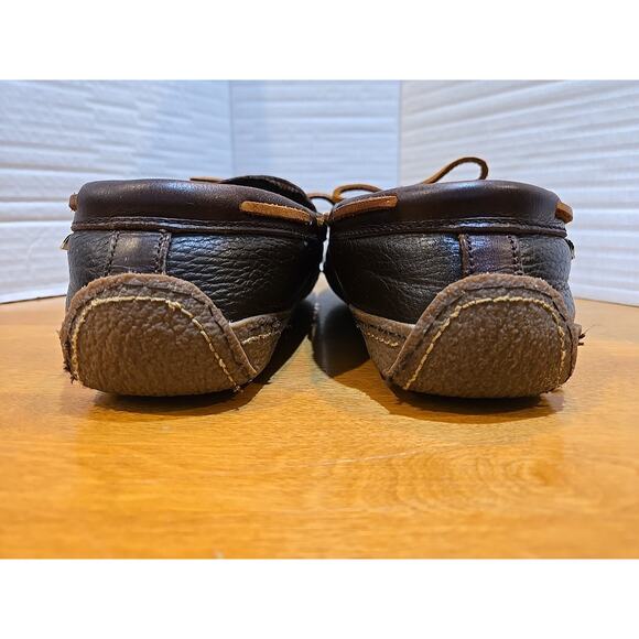 LL Bean Leather Slippers Flannel Lined Rubber Soles Mens 9M Preppy Outdoor Maine - Picture 3 of 10